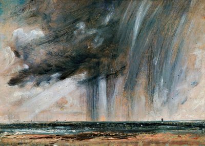 Deszcz nad morzem, studium pejzażu morskiego z chmurami deszczowymi, ok. 1824-1828, autor: John Constable (1776-1837), olej na papierze nałożonym na płótno, 22,2x31 cm autorstwa John Constable