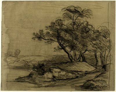 Brzeg rzeki z drzewami (recto); Stado bydła pod drzewami, z wstawionym szkicem krajobrazu (verso) autorstwa John Constable