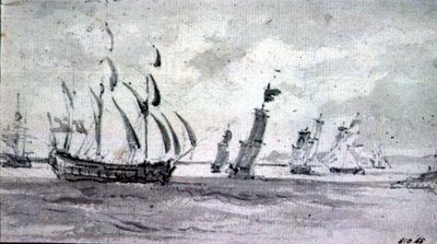 Wysyłka na wietrze nad Tamizą lub Medway (grafit na papierze) autorstwa John Constable