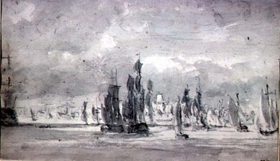 Wysyłka pod zachmurzonym niebem nad Tamizą (grafit na papierze) autorstwa John Constable