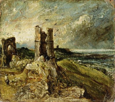 Szkic zamku Hadleigh (recto) (olej na tartaku) autorstwa John Constable