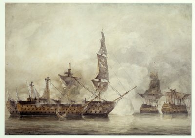 „Zwycięstwo” ma Trafalgar między dwoma francuskimi statkami (1805). Rysunek Johna Constable (1776-1837) autorstwa John Constable