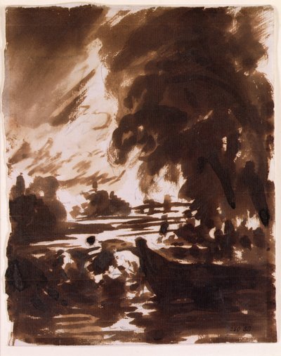 Drzewa i odcinek wody na Stour (brązowy wash) autorstwa John Constable