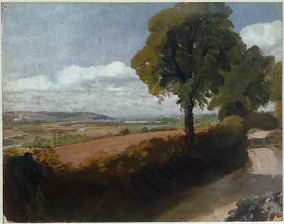 Widok na Dedham z alei prowadzącej z kościoła East Bergholt do Flatford (olej na płótnie) autorstwa John Constable