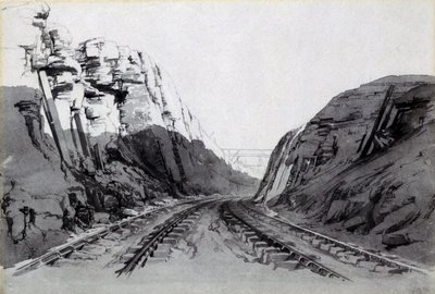 Blisworth Cutting, Northamptonshire, wrzesień 1838 (pióro i atrament oraz pranie na papierze) autorstwa John Cooke Bourne