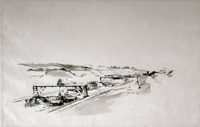 Blisworth Cutting, Northamptonshire, wrzesień 1838 (pióro i atrament oraz pranie na papierze) autorstwa John Cooke Bourne
