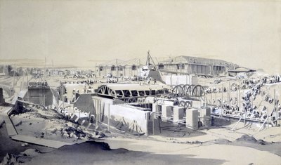 Budowa Maszynowni Stacjonarnej, Camden Town, 26 kwietnia 1837 (pióro i atrament oraz pranie na papierze) autorstwa John Cooke Bourne