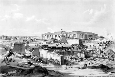 Budowa Maszynowni Stacjonarnej, Camden Town, 26 kwietnia 1837 (pióro i atrament i pranie na papierze) autorstwa John Cooke Bourne