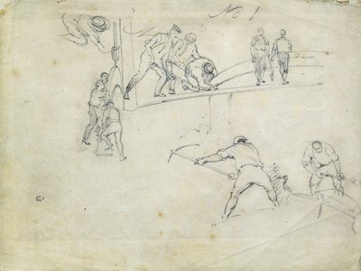 Lontoon ja Birminghamin rautatien rakentaminen, n. 1835 (kynä paperille; yhdistelmäluonnos) kiillotus autorstwa John Cooke Bourne
