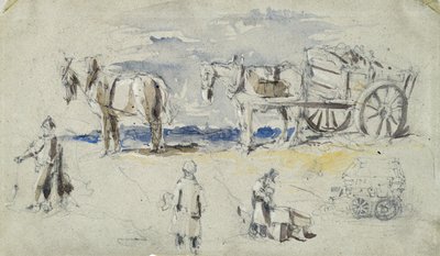 Budowa kolei londyńskiej i Birmingham, ok. 1835 r. (ołówek z rozmazaniem na papierze; szkic złożony) autorstwa John Cooke Bourne