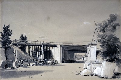 Denbigh Hall Bridge from the Road, 25 czerwca 1837 (pióro i atrament i pranie na papierze) autorstwa John Cooke Bourne