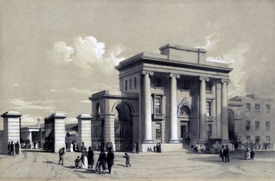 Wejście na dworzec Birmingham, wrzesień 1838 (pióro i atrament oraz pranie na papierze) autorstwa John Cooke Bourne