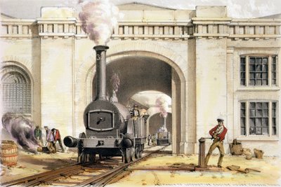 Wejście do lokomotywowni, Camden Town, wyryte przez artystę, 1839 autorstwa John Cooke Bourne