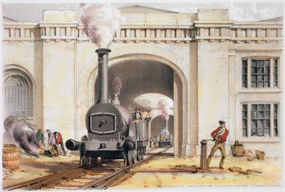 Wejście do lokomotywowni, Camden Town, Londyn, 1839 autorstwa John Cooke Bourne