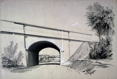 Oblique Bridge, Boxmoor, Hertfordshire, 12 czerwca 1837 (pióro i atrament oraz pranie na papierze) autorstwa John Cooke Bourne