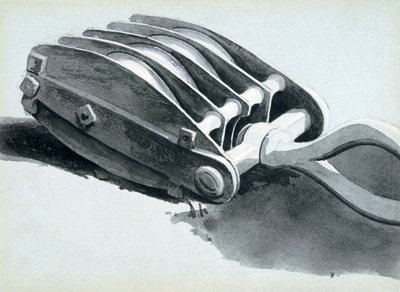 Koło pasowe używane w budownictwie kolejowym, 1833-38 (pióro i tusz oraz pranie na papierze) autorstwa John Cooke Bourne