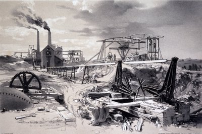 Pompy, szyb wentylacyjny, Kilsby Tunnel, Northamptonshire, 15 lipca 1837 (pióro i atrament oraz pranie na papierze) autorstwa John Cooke Bourne