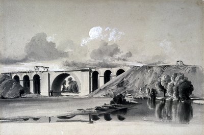 Sherbourne Viaduct, niedaleko Coventry, 27 lipca 1837 (pióro i atrament oraz pranie na papierze) autorstwa John Cooke Bourne