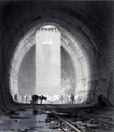 Szyb roboczy, tunel Kilsby, 8 lipca 1837, ryty przez artystę autorstwa John Cooke Bourne