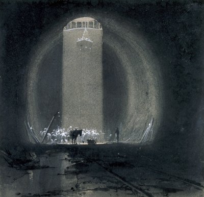 Szyb roboczy, Kilsby Tunnel, Northamptonshire, 8 lipca 1837 (pióro i atrament oraz pranie na papierze) autorstwa John Cooke Bourne