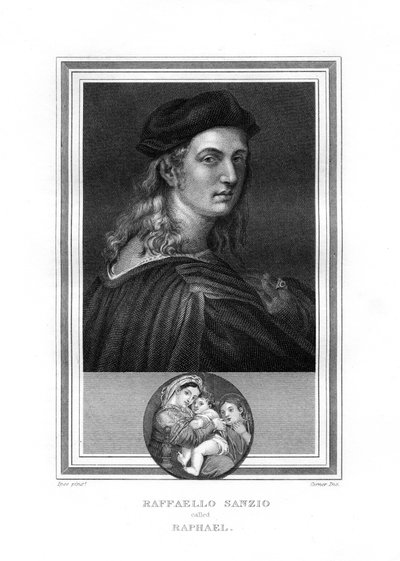Rafael lub Raffaello, mistrz malarz i architekt szkoły florenckiej, 1825. autorstwa John Corner