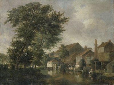 Scena rzeczna, prawdopodobnie w Norwich, c.1817 (olej na panelu) autorstwa John Crome