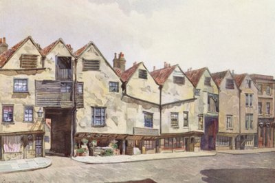 Zaginiony Londyn: Starożytne kamienice na Bermondsey Street (kolorowa litografia) autorstwa John Crowther