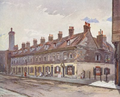 Zaginiony Londyn: Stare domy na Pye Street, Westminster (kolorowa litografia) autorstwa John Crowther