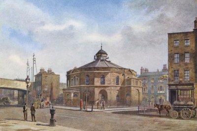 Zaginiony Londyn: The Surrey Chapel, Blackfriars Road (kolorowa litografia) autorstwa John Crowther