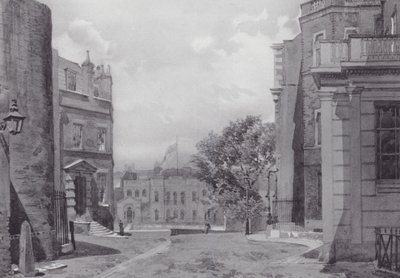 Zaginiony Londyn: Whitehall Yard, dom Vanbrugha w tle (litografia) autorstwa John Crowther