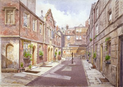 Widok przytułków w Cock Court, Jewry Street, City of London, 1886. autorstwa John Crowther
