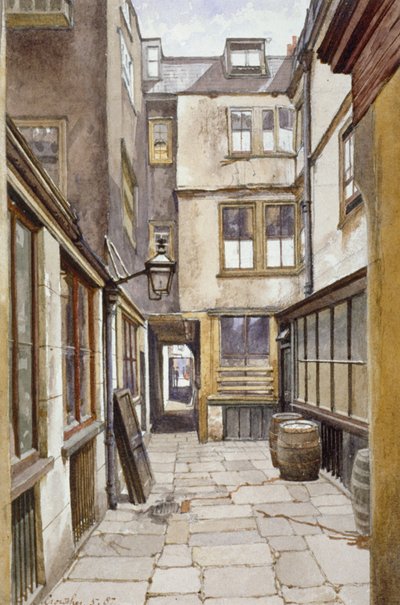 Widok na dwór prowadzący do klubu Adelphi, Westminster, Londyn, 1887 autorstwa John Crowther