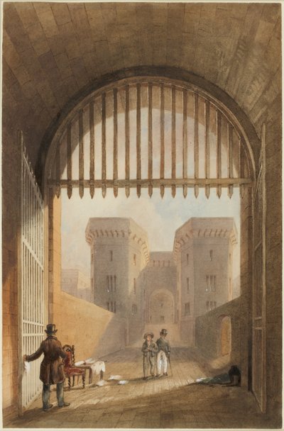 Gateway of the Gaol, Newcastle upon Tyne (bc, atrament i wc na papierze) autorstwa John Dobson