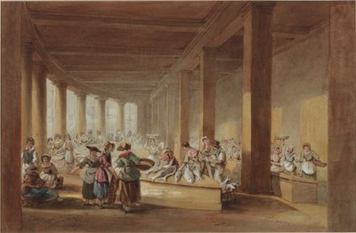 The Old Fish Market, Sandhill, Newcastle upon Tyne (bc, pióro i tusz na papierze) autorstwa John Dobson