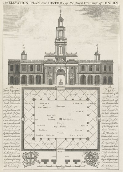 Elewacja, plan i historia Royal Exchange of London autorstwa John Donowell