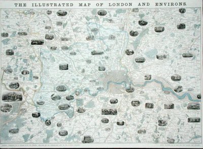 Ilustrowana mapa Londynu i okolic, ok. 1845-55 (kolor lito) autorstwa John Dower
