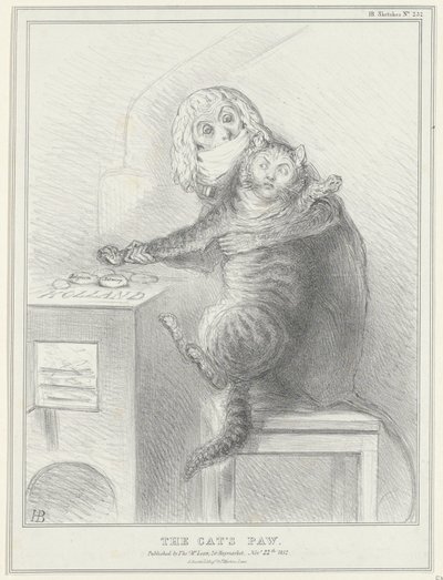 Spotprent op Talleyrand en Palmerston, 1832 Kocia łapa (tytuł na obiekcie) Szkice polityczne (tytuł serii) autorstwa John Doyle
