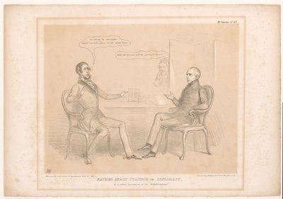 Spotprent op koninklijke huwelijken Raczej ostra praktyka w dyplomacji, Lub ciekawa ilustracja Entente Cordiale (tytuł na obiekcie) HB Sketches (tytuł serii na obiekcie) autorstwa John Doyle