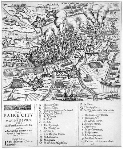 Miasto Faire Magdenburg z fortyfikacjami i szatniami. A w jaki sposób był oblegany przez Jana Tserclaesa hrabiego Tilty, 1631 autorstwa John Droeshout