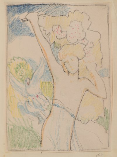 Bez tytułu [Kobieta postać i gołębie] (ołówek) autorstwa John Duncan