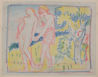 Bez tytułu [postać męska i kobieca w krajobrazie] (ołówek) autorstwa John Duncan