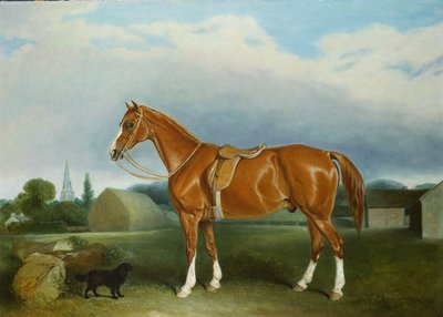 Łowca kasztanów i spaniel według Farm Buildings autorstwa John E. Ferneley