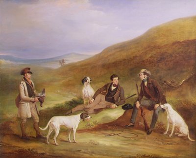 Edward Horner Reynard i jego brat George, Grouse Strzelanie z opiekunem Tully Lamb w Middlesmoor, Yorkshire autorstwa John E. Ferneley