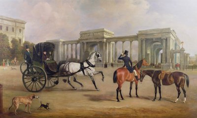 Pan Massey Stanley z kabrioletem i wozami na Hyde Park Corner, 1833 r. autorstwa John E. Ferneley