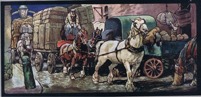 Konie powozowe, ilustracja z „Pomocnicy bez rąk” Gladys Davidson, wydanej w 1919 r. (kolor lito) autorstwa John Edwin Noble