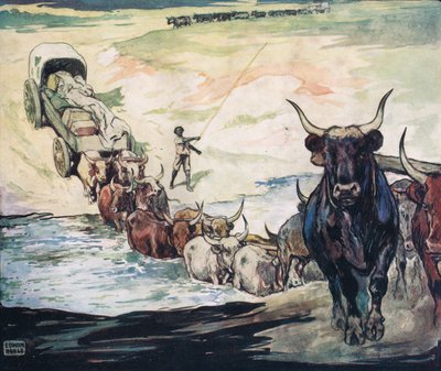 Przeprawa przez rzekę, ilustracja z „Pomocnicy bez rąk” Gladys Davidson, wydanej w 1919 r. (kolor litho) autorstwa John Edwin Noble