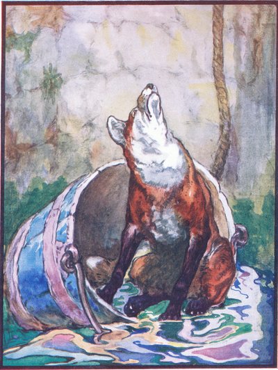 „Nie jestem dobrze i cierpię bardzo dobra ciotka”, ilustracja do „Reynard the Fox”, z „Animal Legends from Many Lands”, wydanej przez Raphael Tuck & Sons Ltd. (kolor lito) autorstwa John Edwin Noble