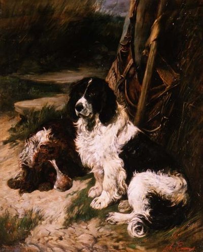 Brązowo-biały i czarno-biały spaniel autorstwa John Emms