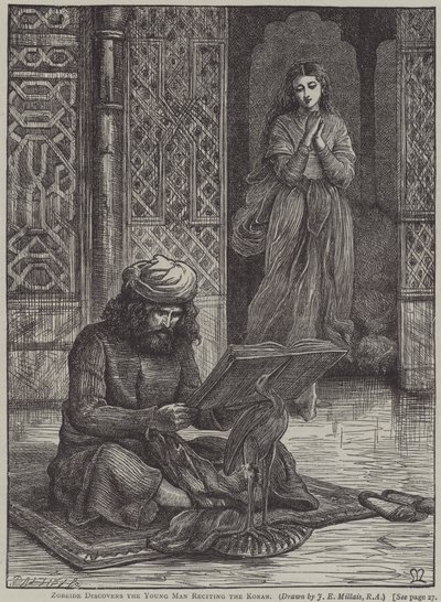 Zobeide odkrywa młodego mężczyznę recytującego Koran (rycina) autorstwa John Everett (after) Millais