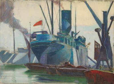 Statki Dazzle w londyńskich dokach, ok. 1915-18 (olej na papierze) autorstwa John Everett